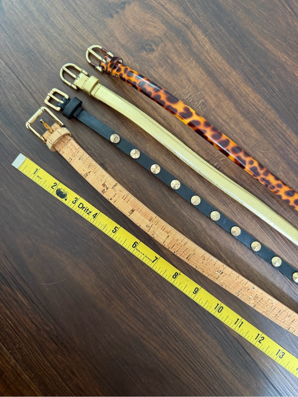 Assorted J.Crew Slim Belts Set - Tortoiseshell, Gold, Black Stud, Cork